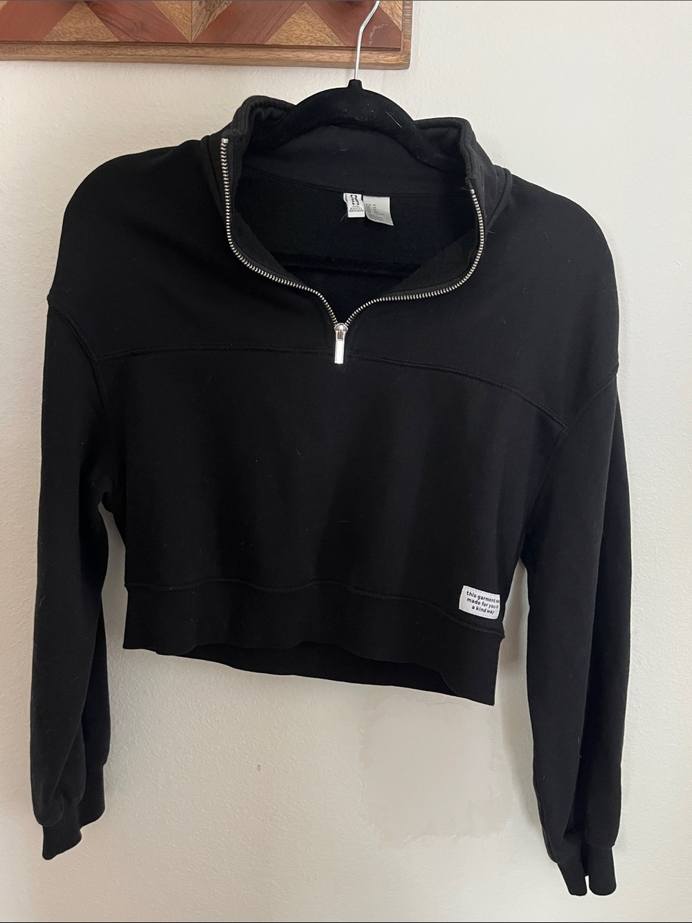 H&M Black Cropped Quarter-Zip Sweatshirt - Women's